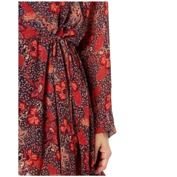 Free People Teegan Floral Print Long Sleeve Wrap Mini Dress Asymmetrical X-Small - Picture 5 of 16